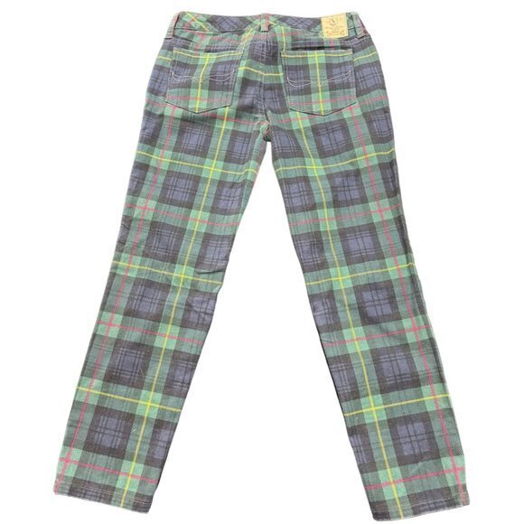 Ralph Lauren RL Cropped Skinny Plaid Jeans Pants Women Size 16 Green Blue | B1 - Picture 4 of 7